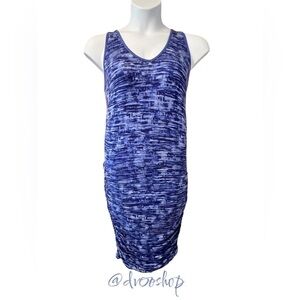 Athleta Small Blue Printed V-neck Shirred Slouchy Racerback Tank Dress EUC